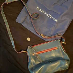Teal Dooney & Bourke Womens Smooth Blue Leather with Red Interior Crossbody Bag